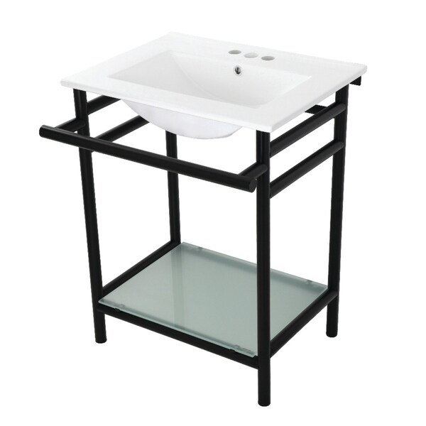 Kingston Brass VPB24187W40 24-Inch Ceramic Console Sink (4-Inch, 3-Hole), White/Matte Black VPB24187W40 - main